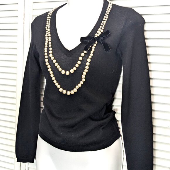 Moschino Sweaters - Moschino Cheap and Chic Wool Sweater Size 6 Black w Pearls Velvet Bow 2014